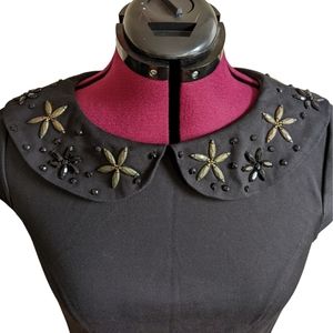 Black beaded collar ponte top